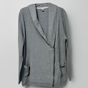 Talbots Gray Moto Cotton Cardigan Sweater.